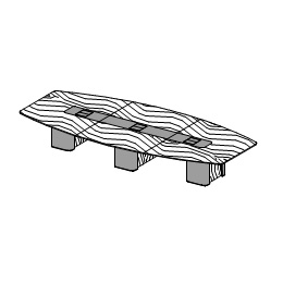 Овальный переговорный стол: дерев.столешница, вставка из хромир.металла, 3 колонны и кабель-каналы, обтянутые кожей; на 14 мест