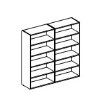 Двойной открытый шкаф: лакированный каркас, 4 полки, топ деревянный или стеклянный