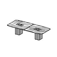 Переговорный стол: дерев.столешница, вставка из хромир.металла, 2 колонны и кабель-каналы, обтянутые кожей; на 10 мест