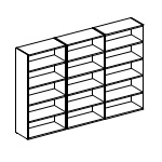 Тройной открытый шкаф: лакированный каркас, 4 полки, топ деревянный или стеклянный